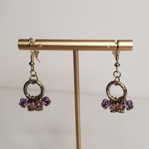 Purple beaded dangle circle earrings - vintage 1.5" long. - Picture 8 of 8